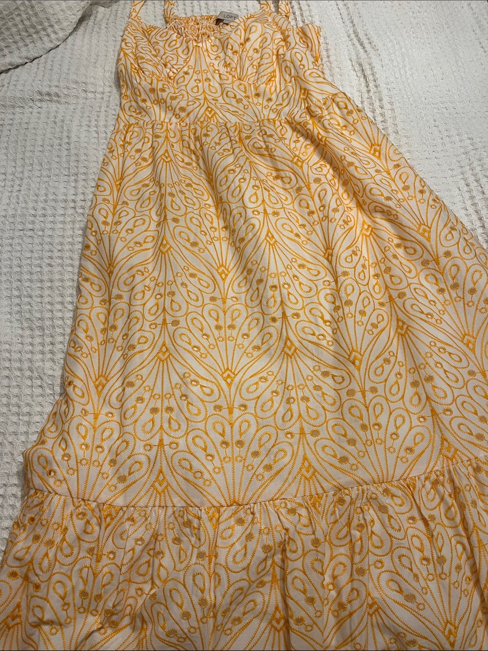 LOFT Yellow and White Midi Dress
